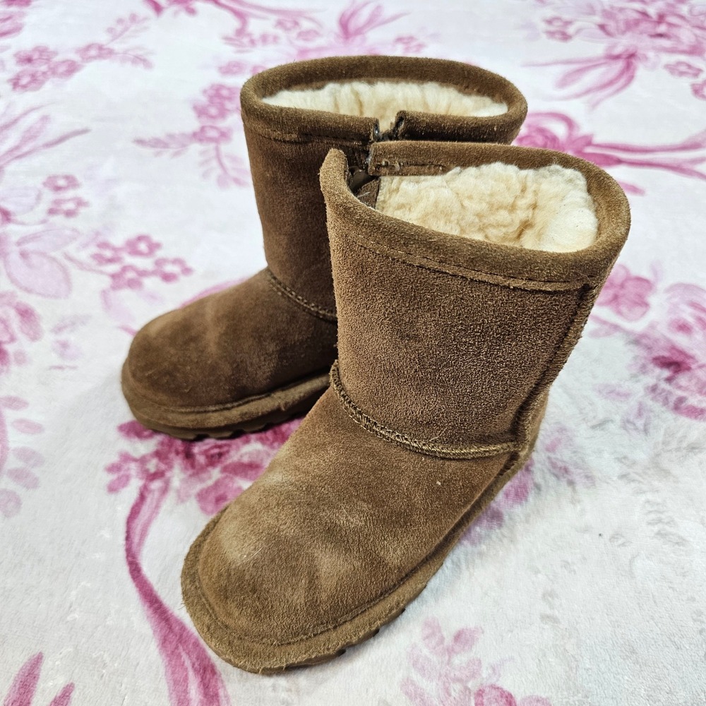 Bearpaw Elle Zipper Boots Toddler 7 Brown Excellent Suede Wool Blend Lining